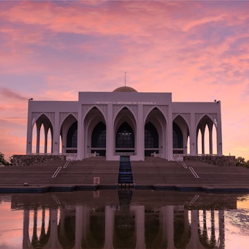 Mosque photos with a beautiful sunset. Songkhla Central Mosque is a famous mosque in Hat Yai District, Songkhla Province, Southern Thailand.